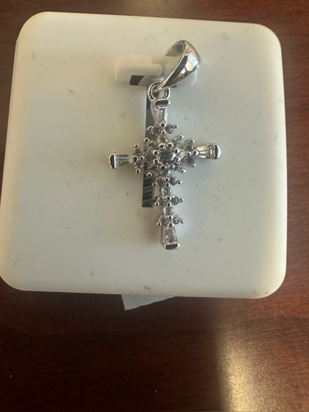 Sterling Silver Cross Pendant with Clear Stones - Silver